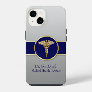 Funda Para iPhone 14 Caduceo Médico Profesional Azul Dorado