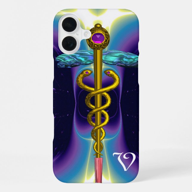 FUNDA PARA iPhone CADUCEO MONOGRAMA DE ORO (Reverso )