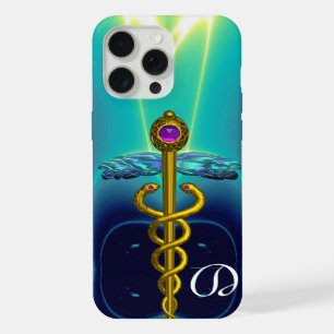 CADUCEO MONOGRAMA DE ORO ,Azul turquesa