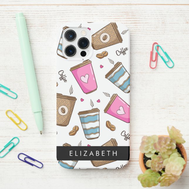Funda Para iPhone Café, Frijoles para café, corazón, tu nombre (En el escritorio)