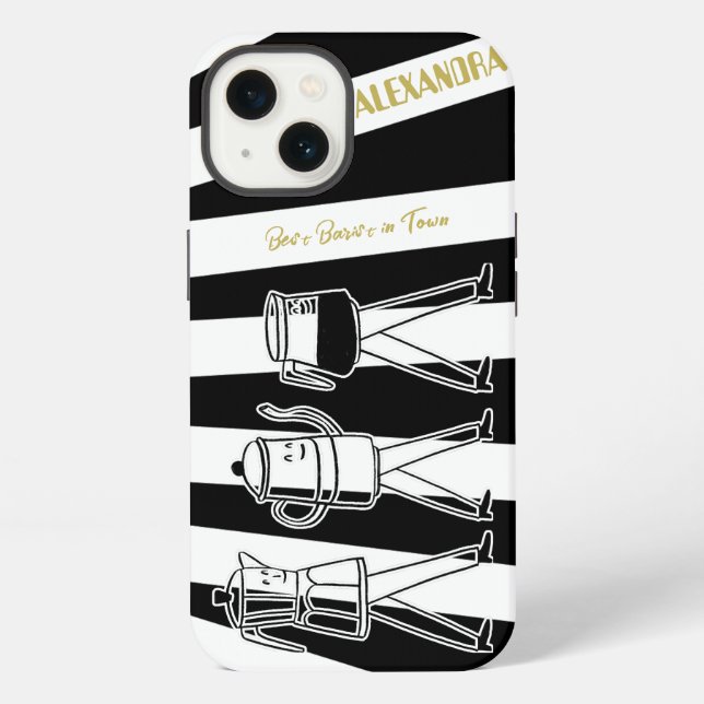 Funda Para iPhone Cafetera de rayas B & W Three Coffee (Reverso )