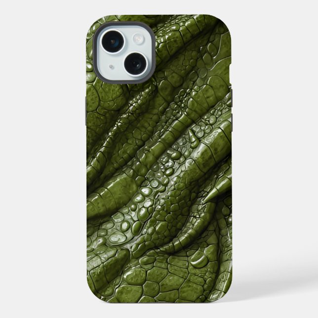 Funda Para iPhone Caimán Cocodrilo Dragón Serpiente Cuero Verde (Reverso )