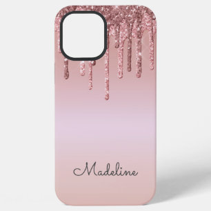 Funda Para iPhone 12 Pro Max Caja con Brillo Rosa Rubor Negro Nombre en Letra C