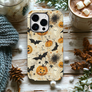Funda Para iPhone 14 Pro Calabazas Fantasmas y Murciélagos en una Noche Cál