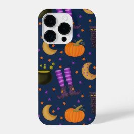 Funda Para iPhone 14 Pro Calabazas, gatos y lunas de Halloween