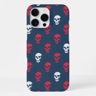 Funda Para iPhone 16 Pro Max Calavera anatómica grungy con lunares rojo azul bl