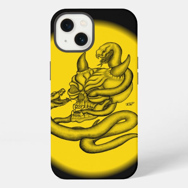 Funda Para iPhone Calavera - Cabeza de diablo con serpiente (Reverso )