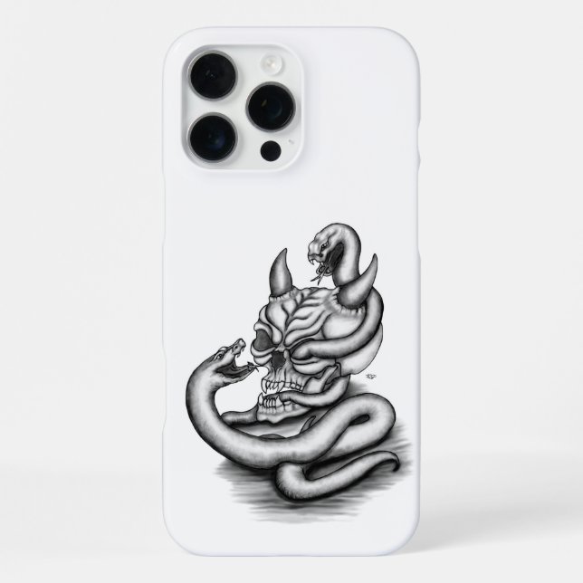 Funda Para iPhone Calavera - Cabeza de diablo con serpiente (Reverso )