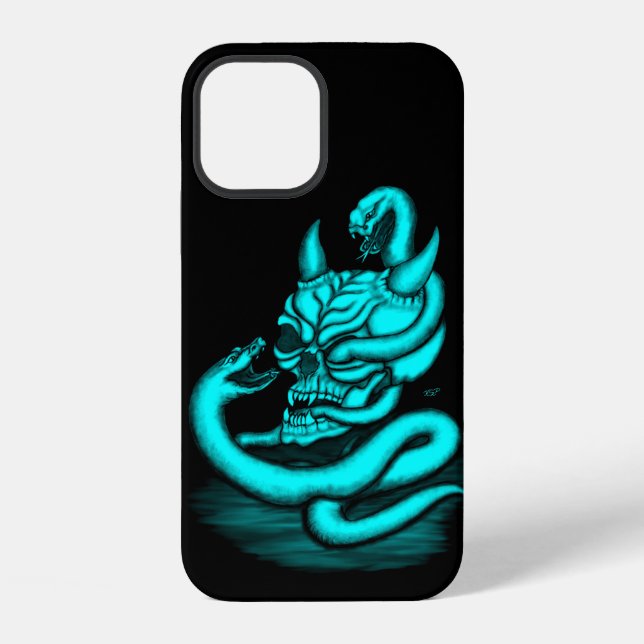 Funda Para iPhone Calavera - Cabeza de diablo con serpiente (Reverso )