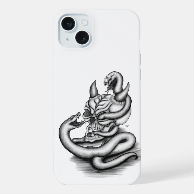 Funda Para iPhone Calavera - Cabeza de diablo con serpiente (Reverso )