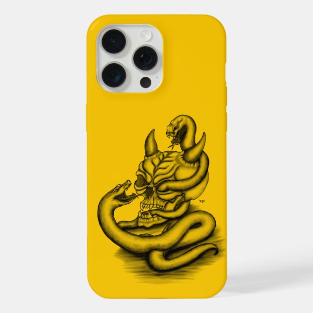 Funda Para iPhone Calavera - Cabeza de diablo con serpiente (Reverso )