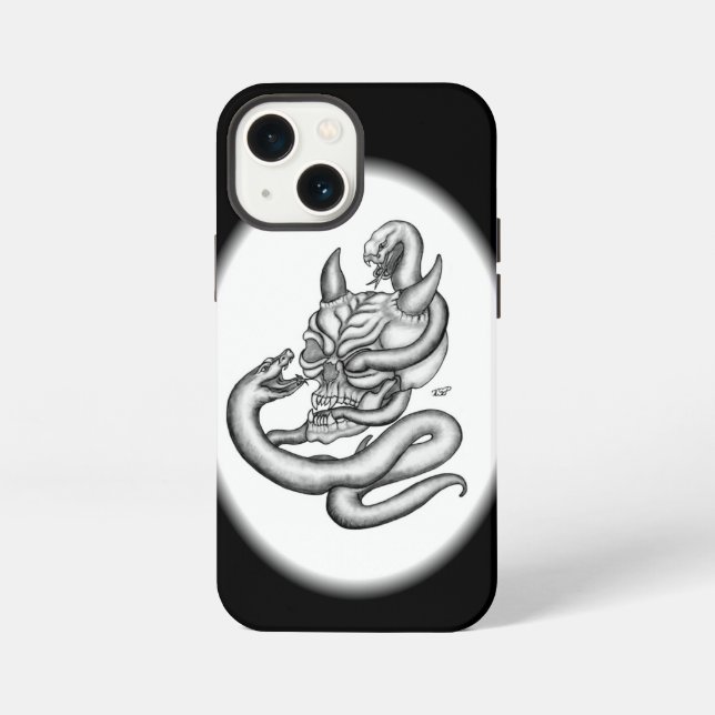 Funda Para iPhone Calavera - Cabeza de diablo con serpiente (Reverso )