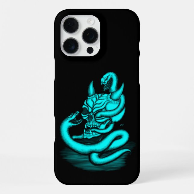 Funda Para iPhone Calavera - Cabeza malvada con serpiente (Reverso )