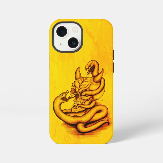 Funda Para iPhone Calavera - Cabeza malvada con serpiente (Reverso )