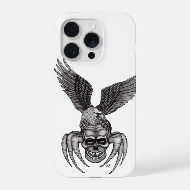 Funda Para iPhone Calavera de araña con águila (Reverso )