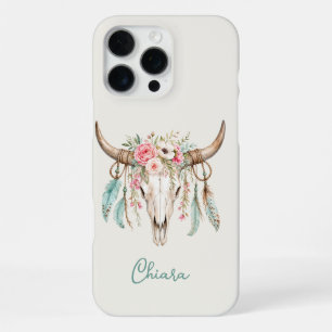 Funda Para iPhone 16 Pro Max Calavera de vaca floral acuarela boho
