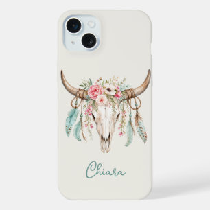 Calavera de vaca floral acuarela boho