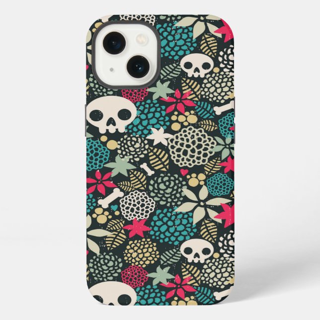 Funda Para iPhone Calavera entre flores (Reverso )
