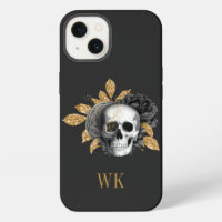 Calavera floral gótica vintage en negro y dorado