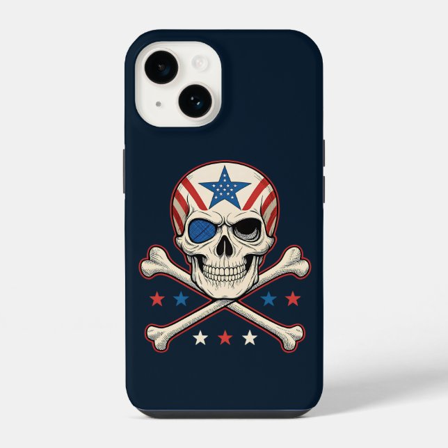 Funda Para iPhone Calavera patriótica y bandera de los Estados Unido (Reverso )