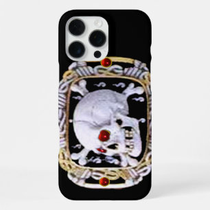 FUNDA PARA iPhone 16 PRO MAX CALAVERA Y HUESOS CRUZADOS RUBÍ JOYA RENACIMIENTO