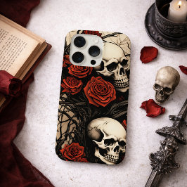 Calaveras góticas y rosas rojas