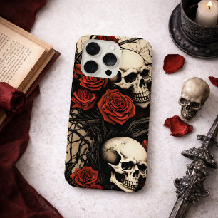 Calaveras góticas y rosas rojas