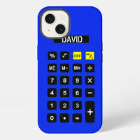 Calculadora azul con teclado numérico