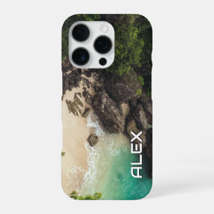 Funda Para iPhone 16 Pro Caleta Tropical Teal con Roca y Playa Idílica
