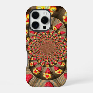Funda Para iPhone 16 Pro Calidoscopio de Fresa Delicia Roja Colorida Arte