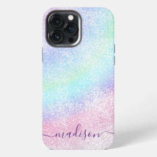 Funda Para iPhone 13 Pro Max Caligrafía de purpurina arcoíris pastel CAN editar