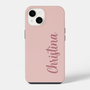 Funda Para iPhone 14 Caligrafía Elegante Rosa Plata de Oro Nombre simpl