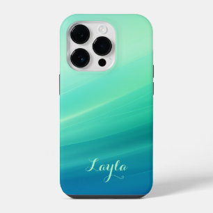 Funda Para iPhone 14 Pro Caligrafía moderna de guiones de degradado verde y