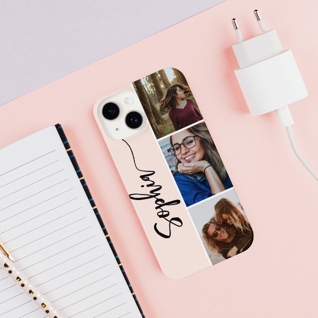 Funda Para iPhone Calligrafía de pincel monograma Foto Rubor Rosa (Subido por el creador)