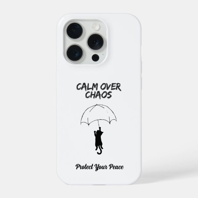 Funda Para iPhone Calm Over Chaos – Editable Quote Cat iPhone Case (Reverso )