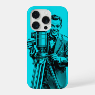 Camarógrafo de cine vintage en azul
