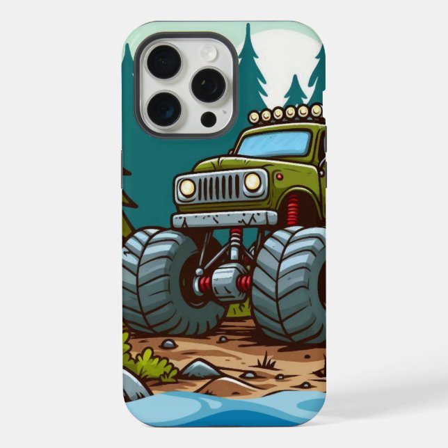 Funda Para iPhone Camión verde monstruo en el bosque (Reverso )