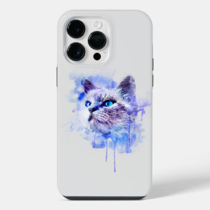 Funda Para iPhone 14 Pro Max Camiseta de cara de gato con acuarela vibrante