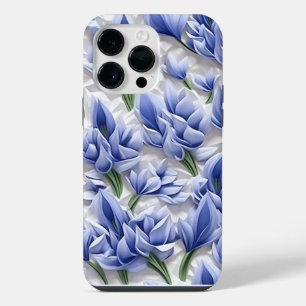 FUNDA PARA iPhone 14 PRO MAX CAMPANITAS AZULES DE PAPEL 3-D AZUL BLANCO Y MORAD
