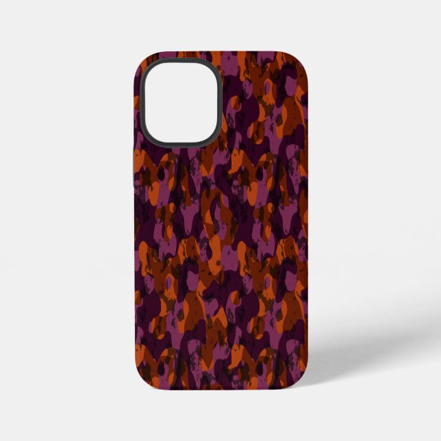 Funda Para iPhone camuflaje abstracto granate y naranja (Reverso )