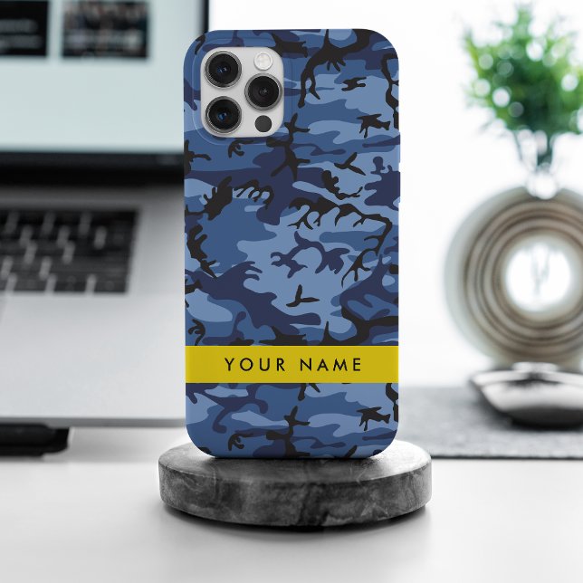 Funda Para iPhone Camuflaje azul marino Tu nombre Personaliza (Subido por el creador)