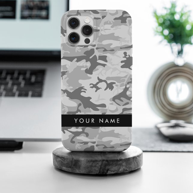 Funda Para iPhone Camuflaje gris de nieve en invierno Tu nombre pers (Subido por el creador)