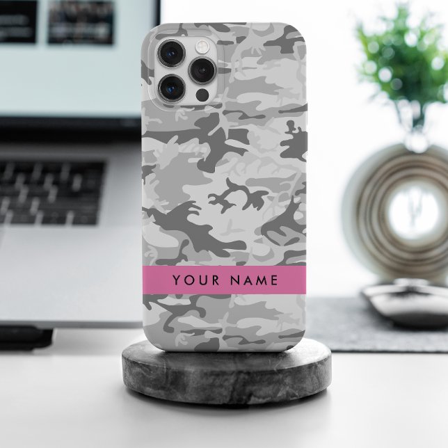 Funda Para iPhone Camuflaje gris de nieve en invierno Tu nombre pers (Subido por el creador)