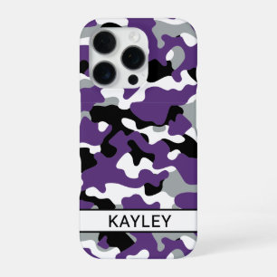 Funda Para iPhone 16 Pro Camuflaje negro morado personalizado