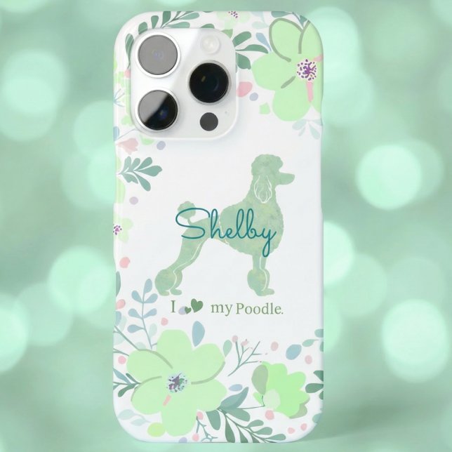 Funda Para iPhone Caniche Verde Menta | Mamá Perro Floral Personaliz (Subido por el creador)