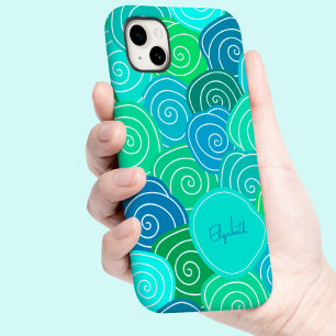 Funda Para iPhone 14 Caprichoso Vintage Patrón Azul Verde Personalizado
