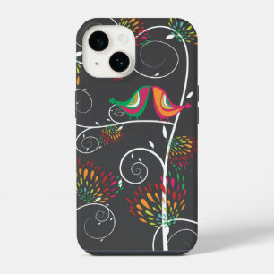Funda Para iPhone 14 Caprichosos Coloridos Pájaros y Flores Besándose d