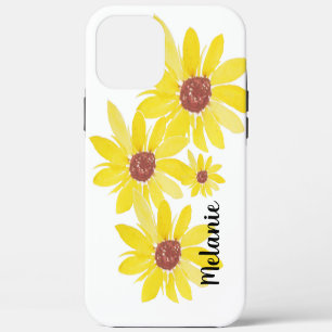 Funda Para iPhone 12 Pro Max Capullos de girasol en acuarela con monograma flor