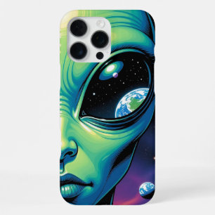 Funda Para iPhone 16 Pro Max Cara alienígena con reflejos de planetas en los oj
