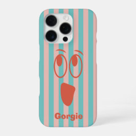 Funda Para iPhone 16 Pro Cara de Fantasma con Rayas Retro